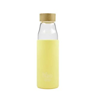 Irisana Botella De Borosilicato Bbo Funda De Silicona Amarilla Tapon Bambu 500 ml